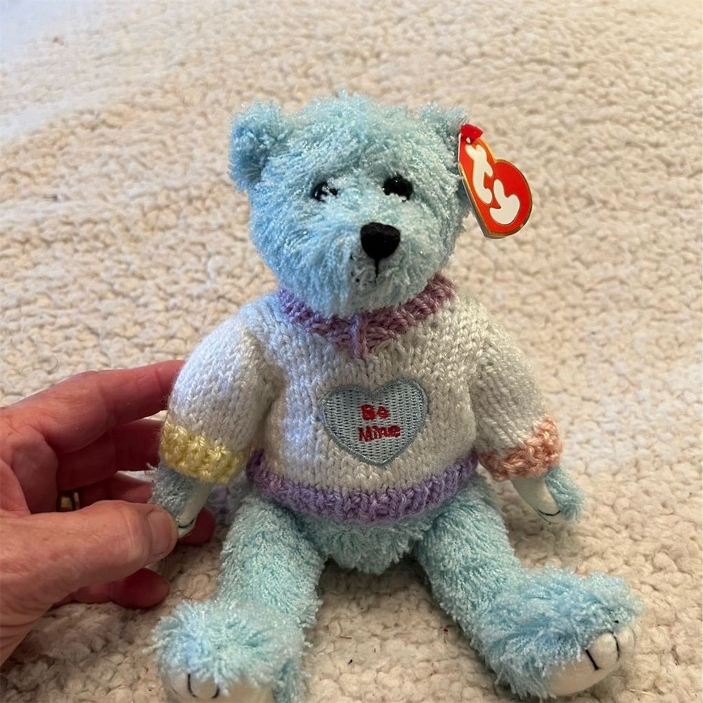 Ty Attic Treasures Flynn Blue Bear Plush "Be Mine" Valentine's Day 2000